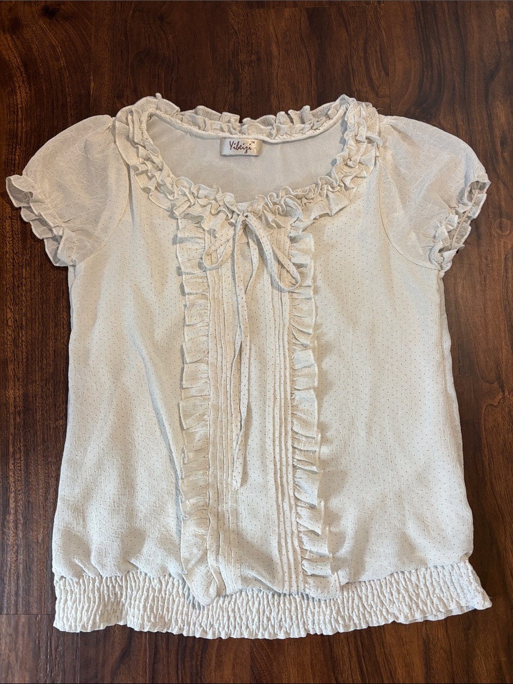 Yibeizi White Polka Dot Ruffle Top